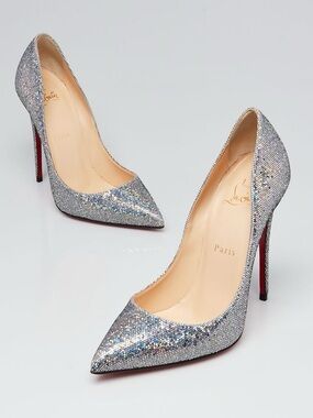 Christian Louboutin Pigalle Follies  100 Paill hotfix silver pump EU 41.5 NIB